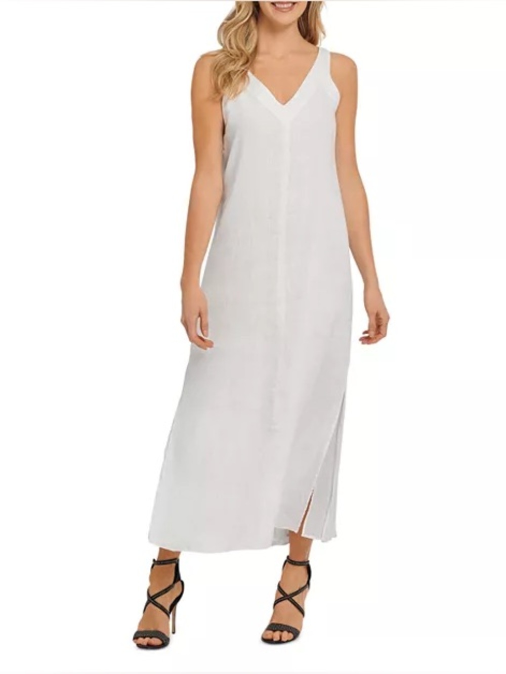 DKNY Off-White V-Neck Sleeveless Maxi Dress